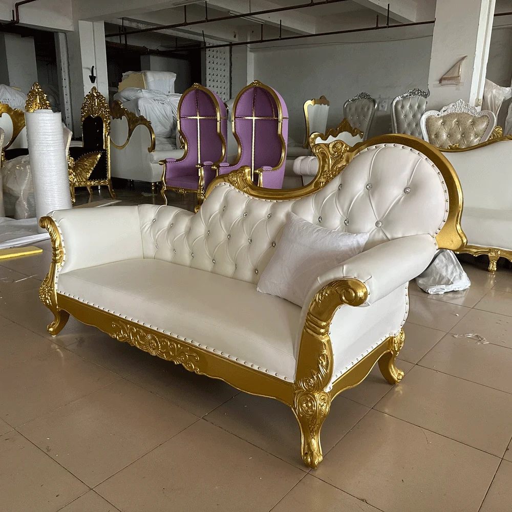 FSDKX Factory Wholesale sofa Wedding Gold Royal King Throne Couch For Queen Two Seat Sofa