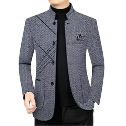 Men's High-Quality Business Fashion Stand Collar Suit Jacket Handsome Casual 100% Luxury Winter Coat for Men 2024