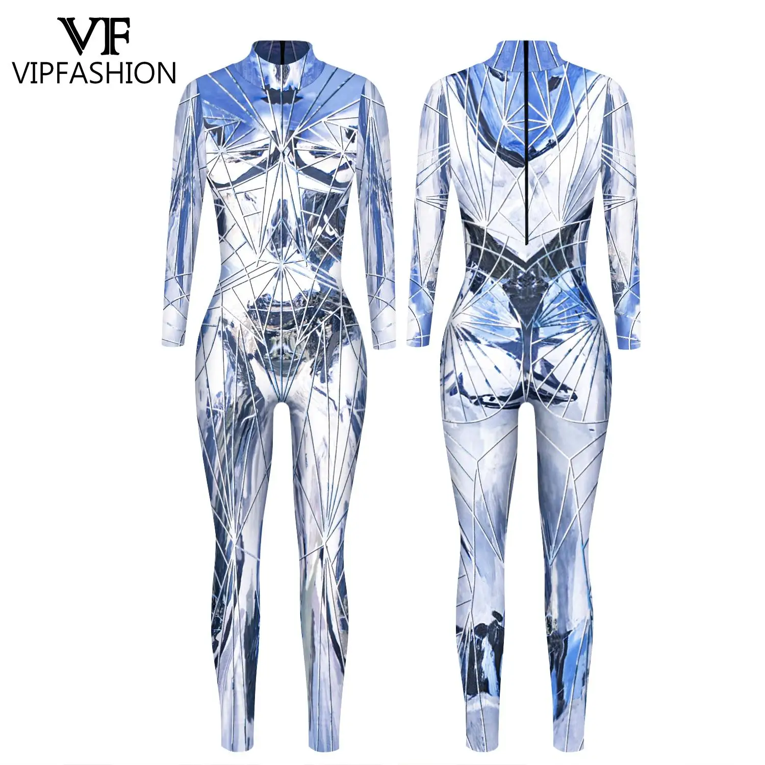 VIP FASHION Reflect Cosplay Costume Women Halloween Party Jumpsuits Festival Holiday Zentai Bodysuits Female Elastic Outfit