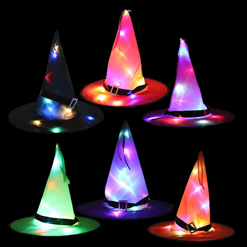 

LED Halloween Flashing Light Witch Hat Starry Sky Ghost Festival Dress Up Glowing Elf Ghost Hat Lamp Home Decoration