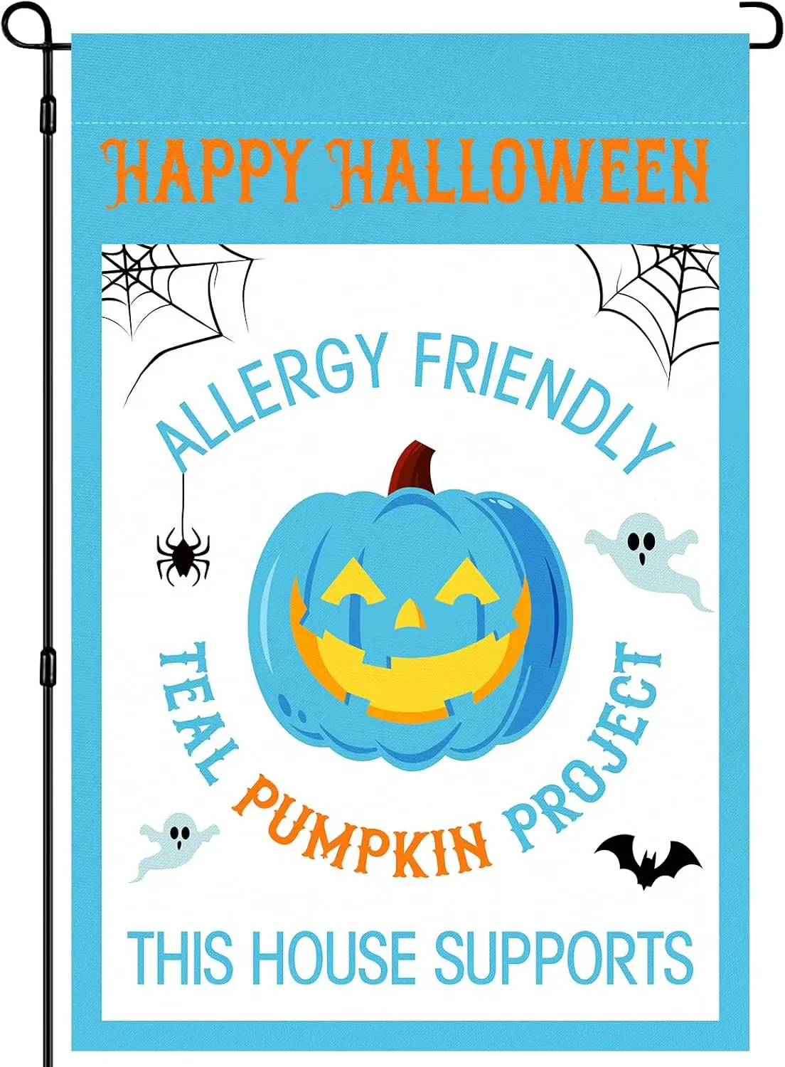 Teal Pumpkin Project Flag - This House Supports An Allergy Friendly Halloween Garden Flag for Outside Double Sided Vertical  GGO