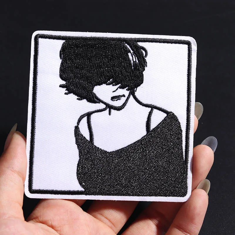 

Size: 8.3*8.3CM black and white manga sexy girl Patches Iron On Appliques 3D Diy Badges for Clothes Coat backpack decoration