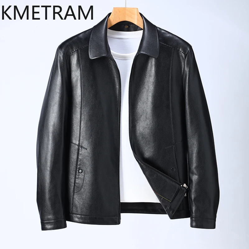 KMETRAM Real Sheepskin Leather Mens Jacket Thickened Plush Autumn Winter Mens Clothing High Quality Men Coat Large Size Куртка