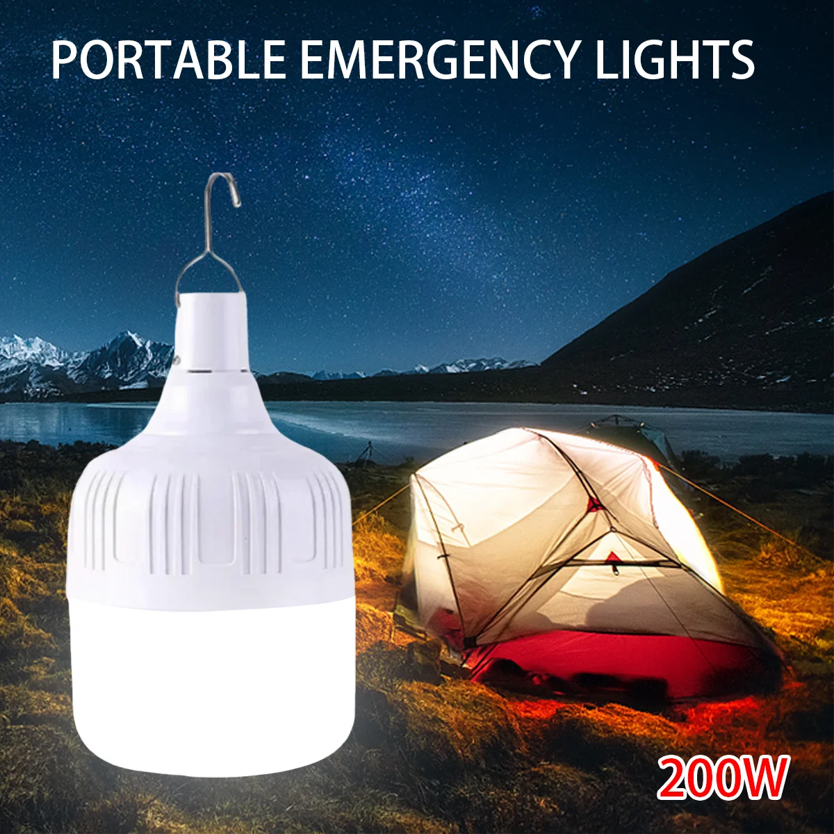 LED Portable Emergency Light Charging Hook Outdoor Adjustable USB 200W Tent Light Barbecue Fishing Camping Light Bulb