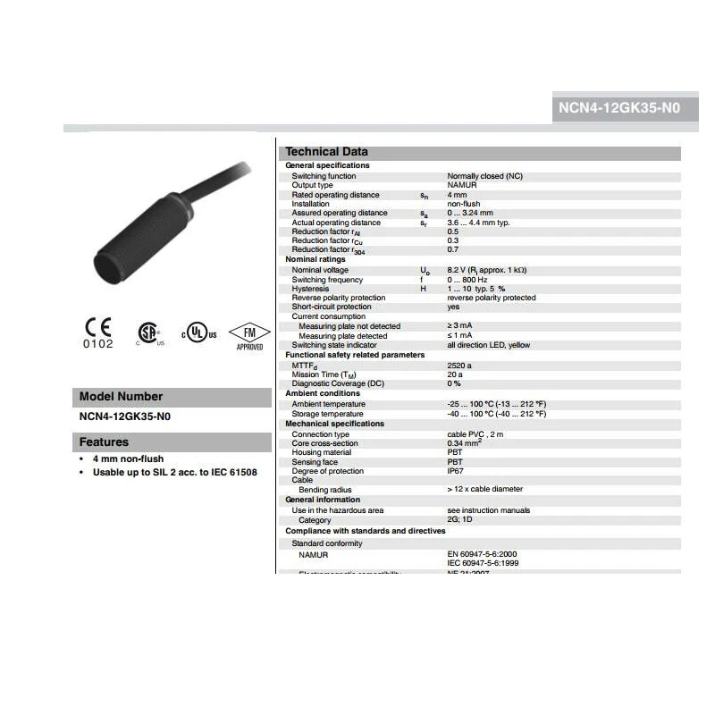 

NCN4-12GK35-N0 New High-Quality Inductive Switch Sensor