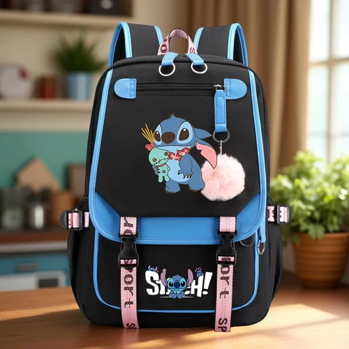 Mochila Stitch de gran capacidad, poliéster duradero, liviana y elegante para viajes diarios y mochila de viaje de regreso a la escuela