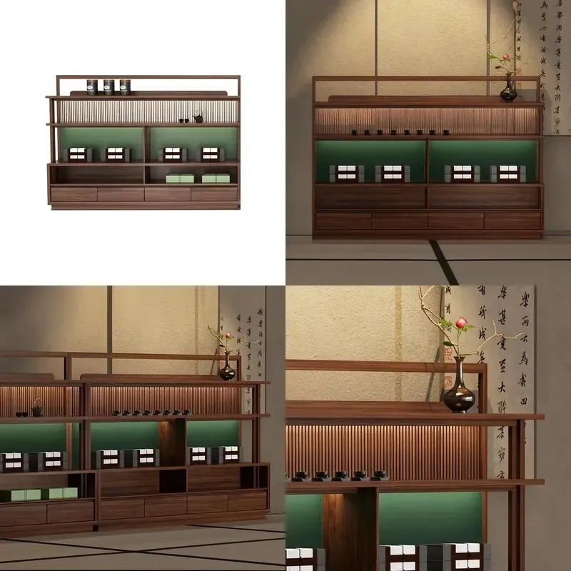 New Chinese simple custom solid wood antique high-quality walnut living room display stand & large locker