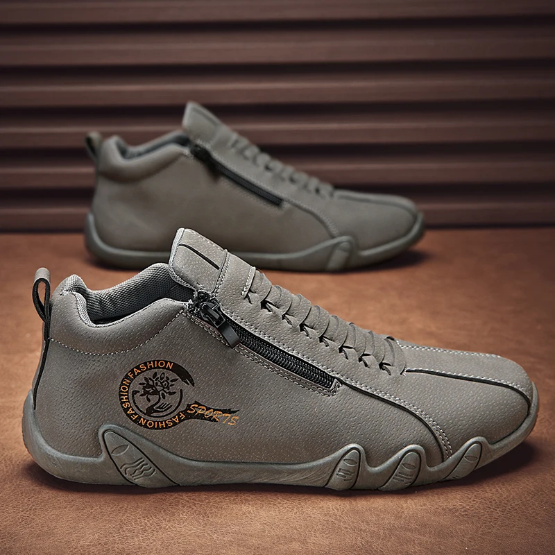 Men's Casual Shoes Side Zipper Short Boots Versatile Flats Bottom Trbottomyy Fashion Pu Leather Men's Shoes Spring Suitable for Outdoor Sports - Image 2