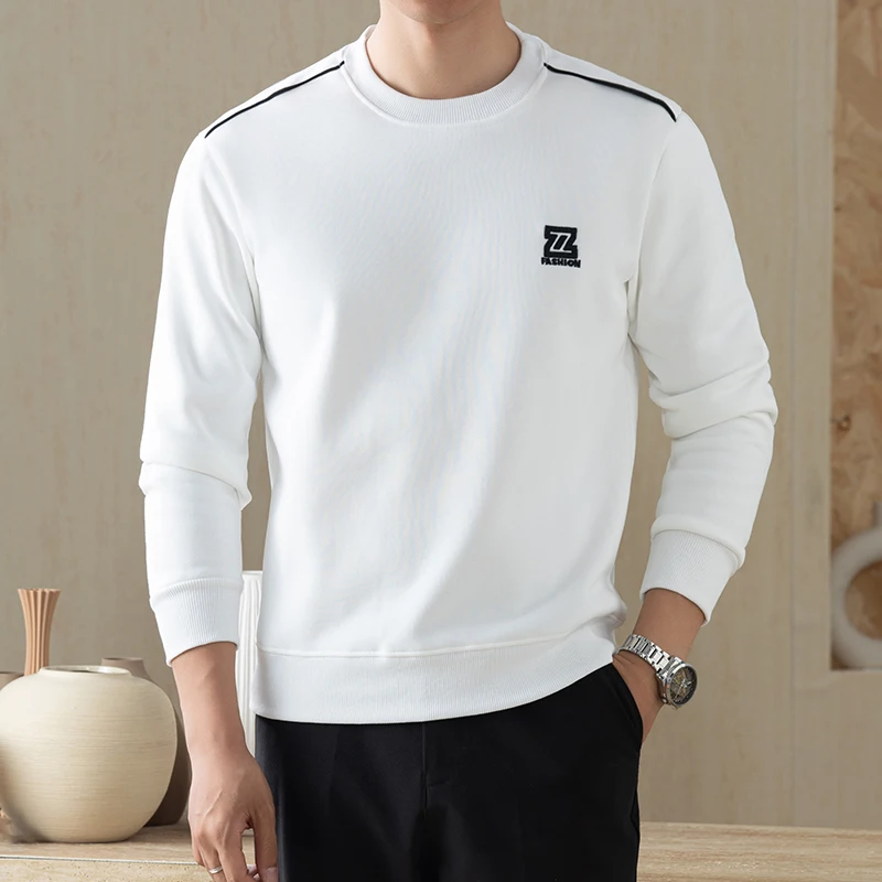 100% cotton Luxury brand men round neck sweatshirt plush thicken autumn winter warm fashion exquisite letter embroidery pullover
