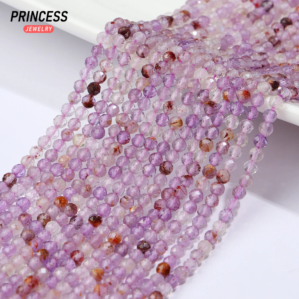 A++ Natural Purple Phantom Crystal 2mm 3mm Faceted Beads Loose Quartz Beads for Jewelry Making Wholesale Beads DIY Accessories