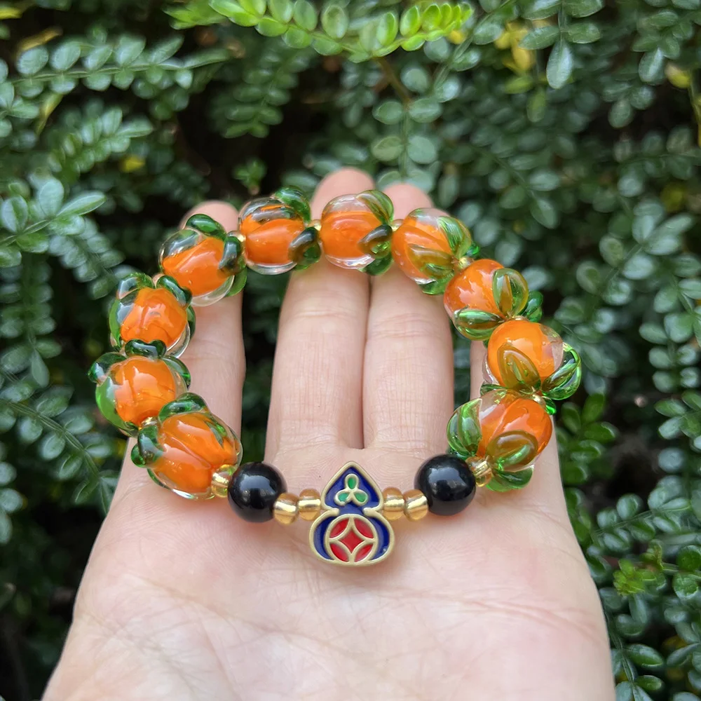 Chinese style Lucky Calabash Bracelet Female Handmade Muran Glass Crystal Persimmon Glaze Blessing Transfer Beads Jewelry Gift