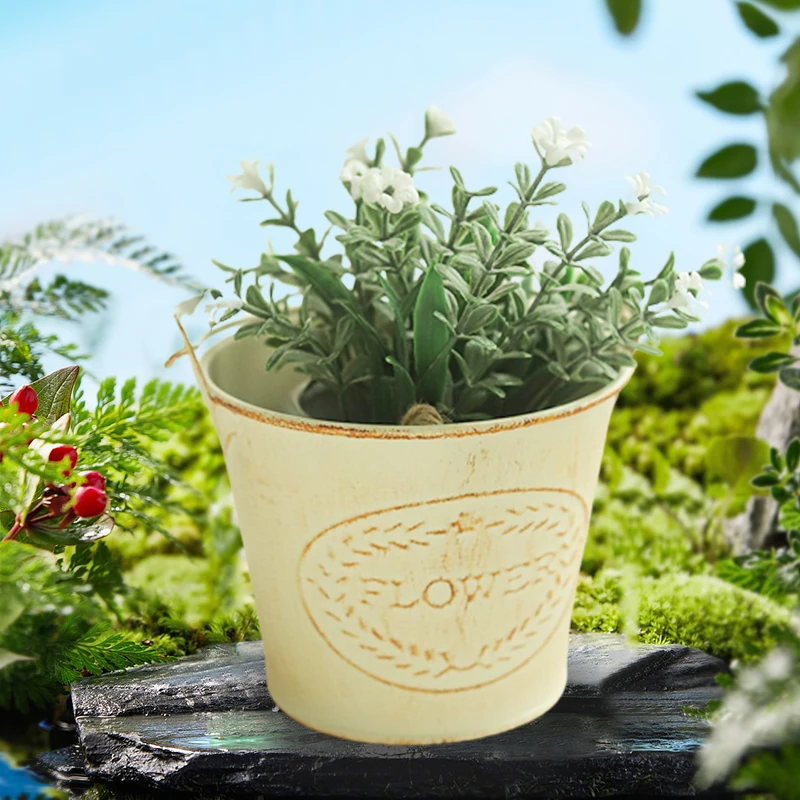 Grocery metal crafts Retro distressed mini tin bucket succulent plant small flower bucket