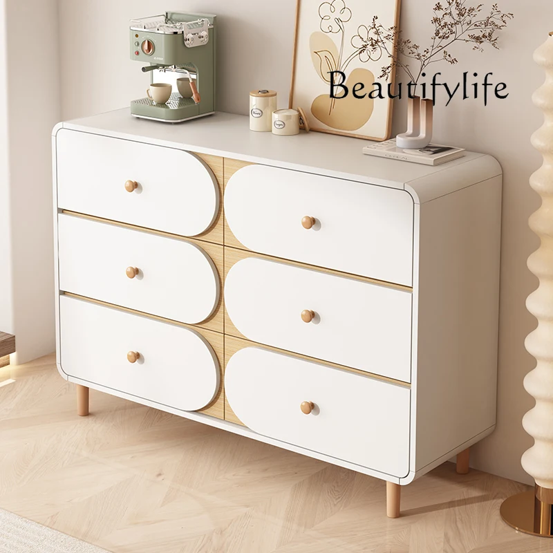 

Nordic cream style solid wood chest of drawers household living room against the wall entrance decorative side cabinet
