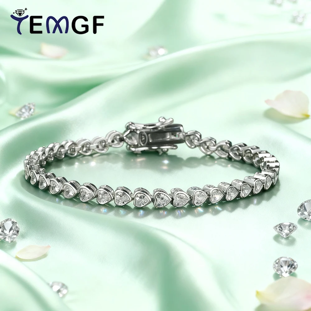 

Браслет TEMGF с полным цирконом, 3 мм, инкрустация в форме сердца, цепочка из стерлингового серебра S925 для женщин, модные ювелирные изделия, подарок на день рождения, любовь