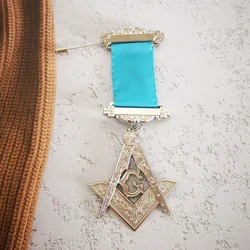 Masonic Ribbon Medal Big Letter G Lapel Pins Badge Mason Freemason Badge Size 6and 6.5cm Anniversary Brooch Accessories