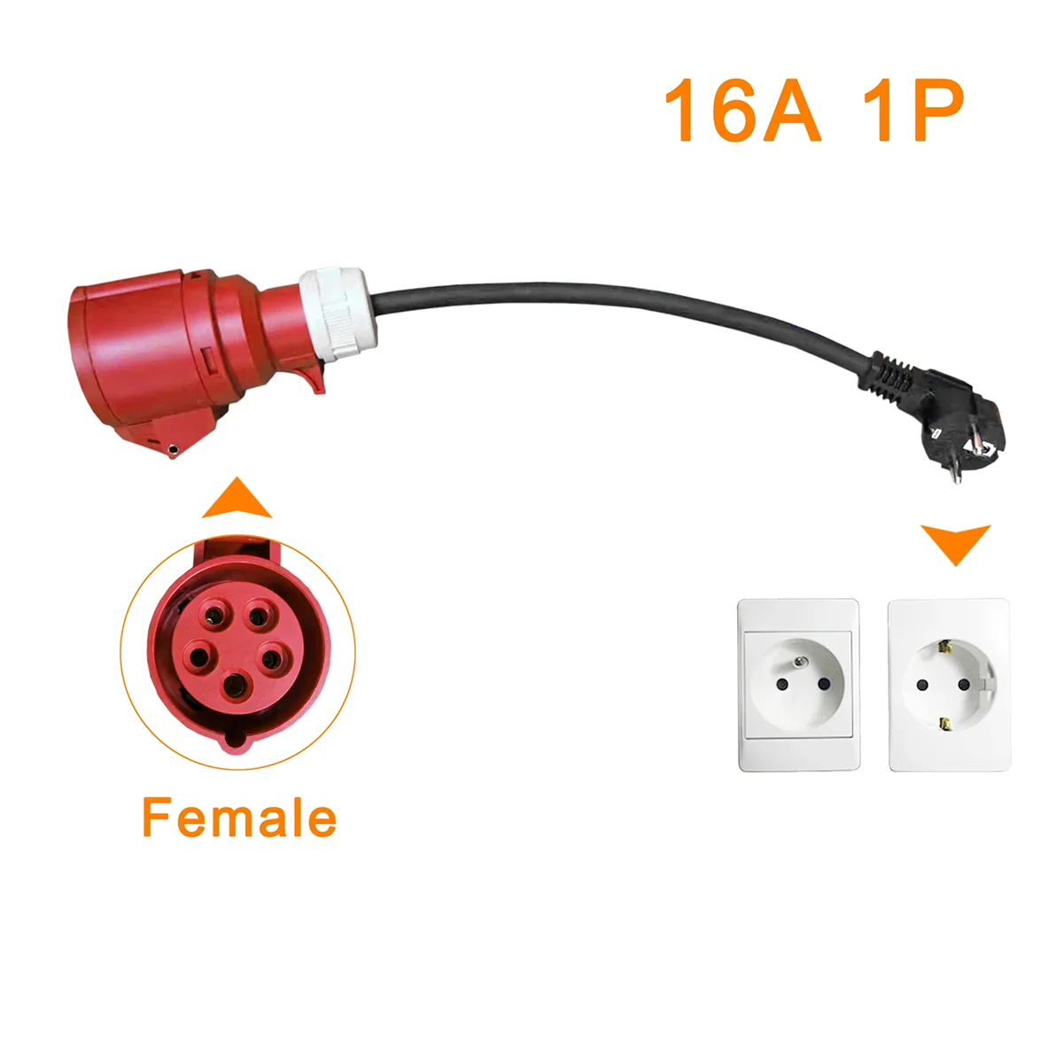 EV Charger Female Plug 5 Pins Socket Adapter Connect with 16A 3 Phase 11KW Portable Charger EU