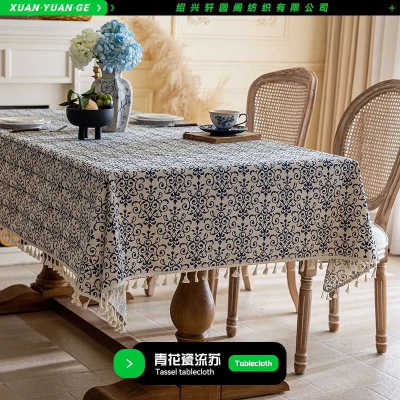 Imitation Cotton Linen Tablecloth Polyester Printed Dust-proof Household Dining Table Coffee Table Square Decorative Fabric