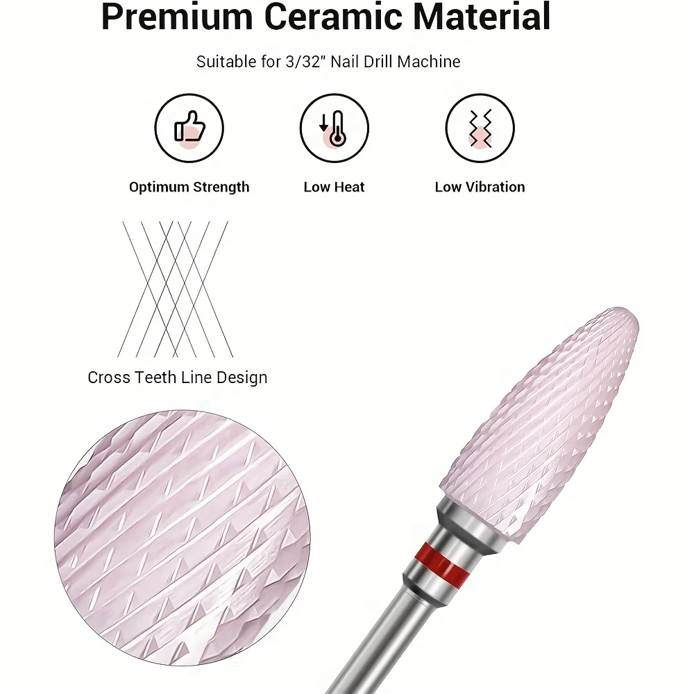 10 pièces forets à ongles en céramique, tige de 3/32 pouces, lime à ongles professionnelle pour manucure pédicure cuticule Gel élimination du vernis à ongles