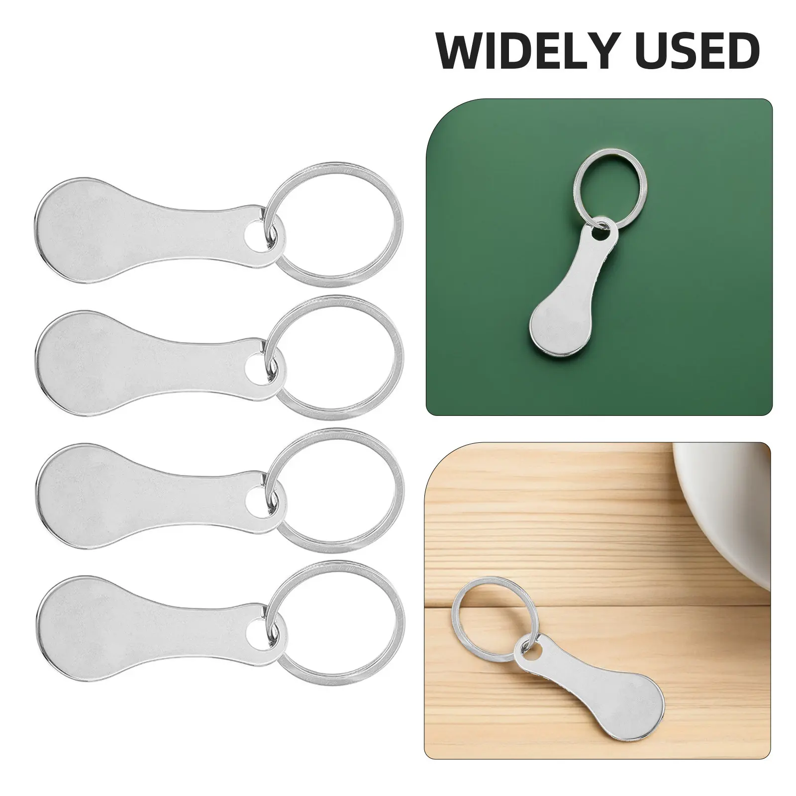 4Pcs Shopping Trolley Tokens Key Rings Stainless Steel Portable Lightweight Tokens for Supermarket Cart Coin Replacement