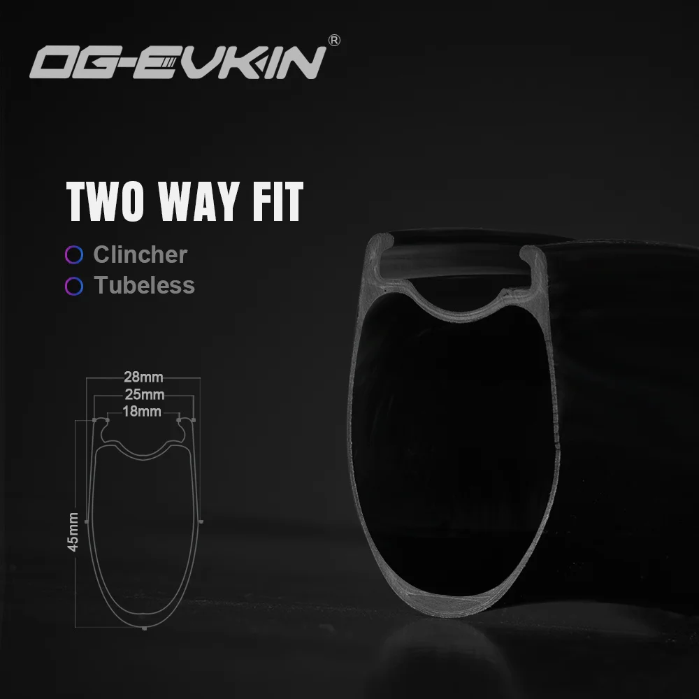 OG-EVKIN RW-001-D Carbon Wheels Disc Brake Clincher/Tubeless 45mm Depth 6-bolt/Center-Lock Wheel For Road Bike 700c Wheelset