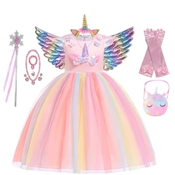 Robe licorne pour filles, tenue de bal élégante avec des Appliques de fleurs, Costumes de fête, vêtements de princesse pour enfants