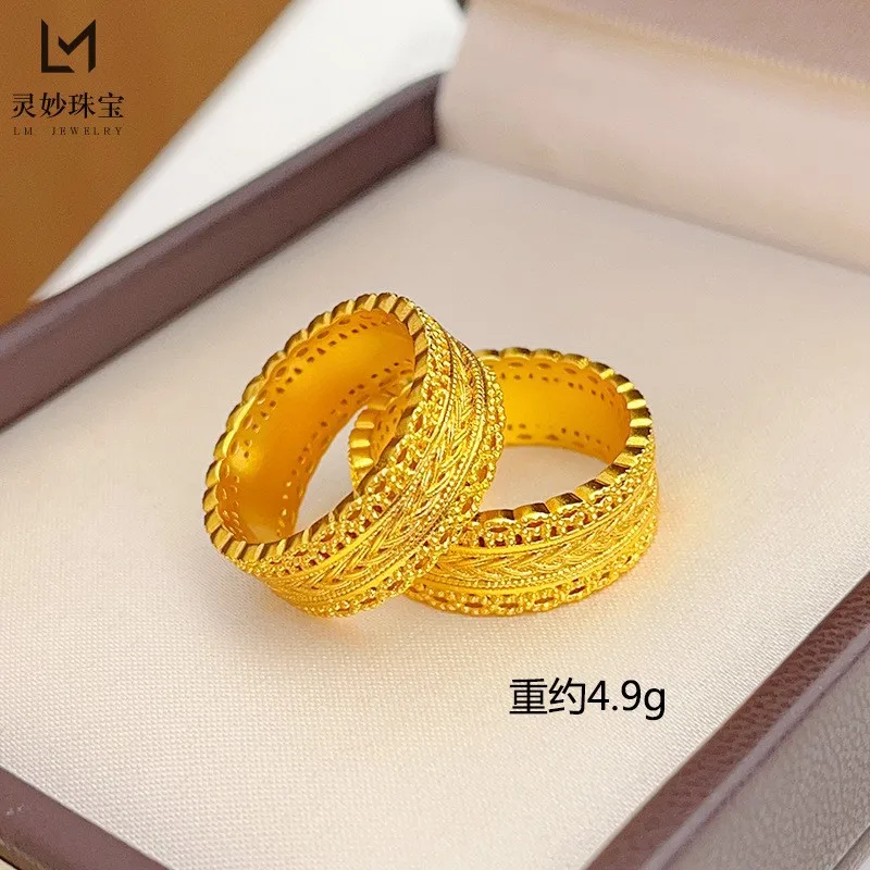 Ancient Craft Wealth Ring For Women 24K Gold AU999, Auspicious design brings peace and luck