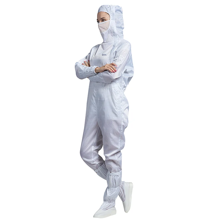H-1133 Side Access Dustproof Adjustable Cleanroom Coverall Anti-Static High-Temp Resistant for Semiconductor Printing Cosmetics