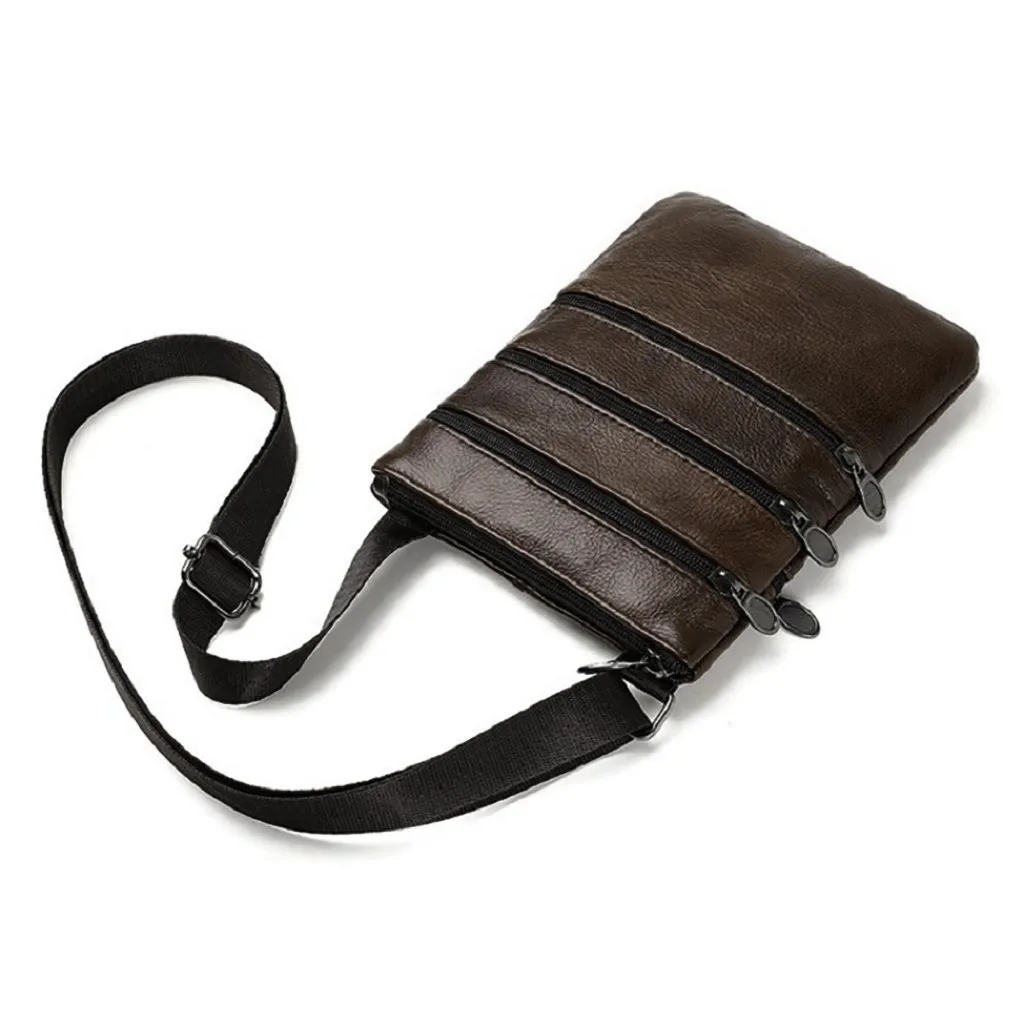 Men Fashion Leather Shoulder Bags Daily Commute Business Casual Messenger Bag Multiple Pockets Zipper Soft Shoulder Bags