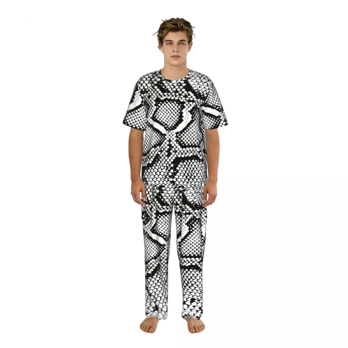 

Men's Casual Pajamas Sets Short Sleeve and Pants Sets Male Sleepwear Grunge Abstract Snake Home Clothes