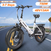 LOTDM200 E-bike 750W Motor 48V13AH Lithium Battery Adult City Electric Bike 20*4.0 in Fat Tire Mountain Folding Electric Bicycle