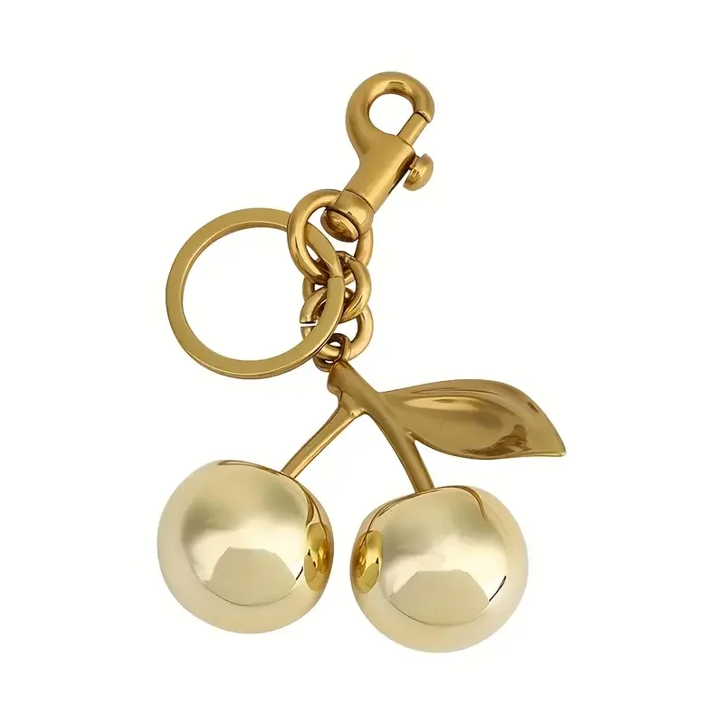 Golden Cherry Keychain Charm, Elegant Bag Accessory