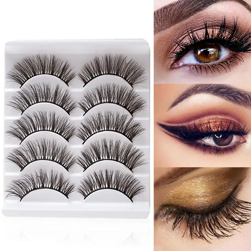 5 Pairs False Eyelashes All-match Natural Long 3D Mink Lashes Curling Fake Eye Lashes Makeup Tool for Party