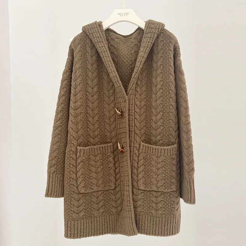 loop wool women jacket winter thick coat vintage cable womens cardigan fashion pocket cardigans knit sweater clothing luxury new