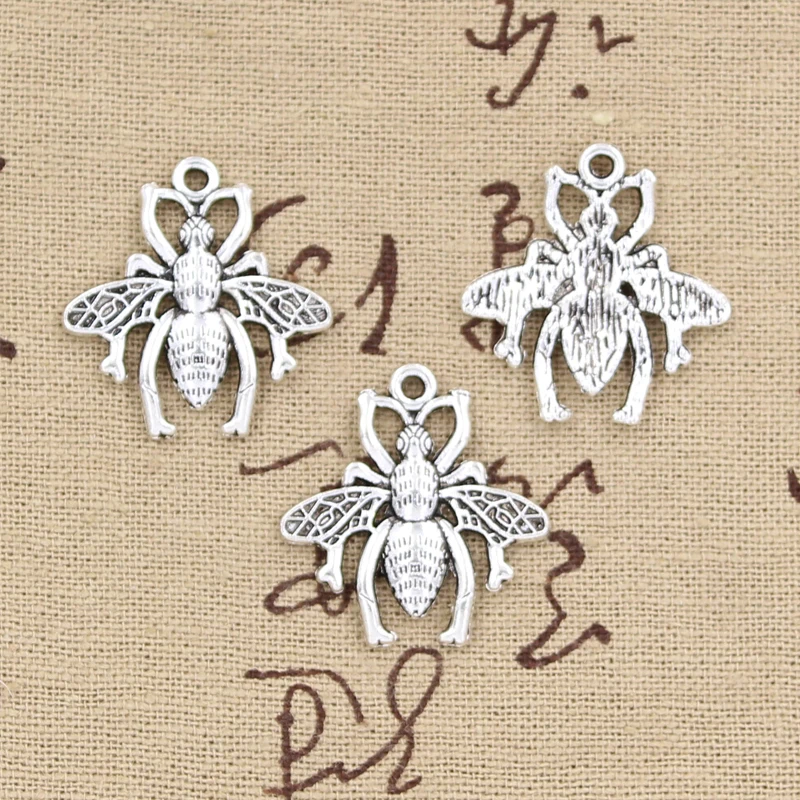 6pcs Charms Honeybee Bee Hornet Honey 26x25mm Antique Silver Color Pendants Making DIY Handmade Tibetan Finding Jewelry