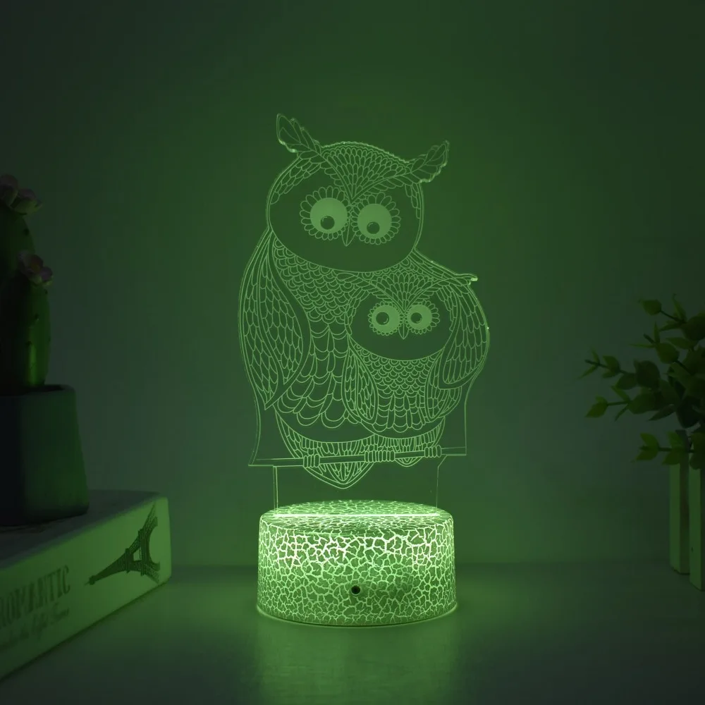 Nighdn Acrylic 3D Lamp Owl Night Light for Kids Room Touch Color Changing Nightlights Room Birthday Christmas Gifts for Toddler