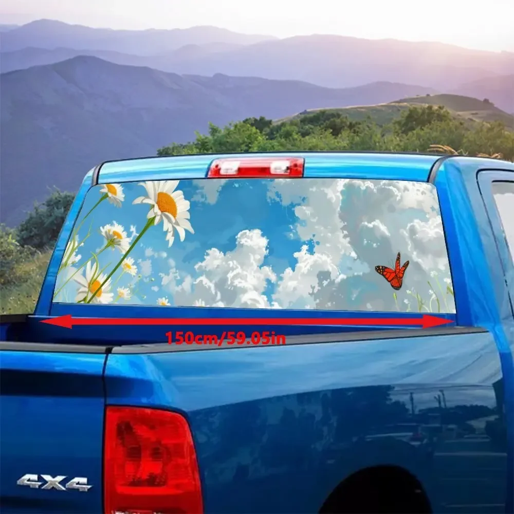 Daisies Bloom in The Fields Patterns Car Rear Windshield Sticker Truck Window See Through Perforated Back Window Vinyl Wrap Deca