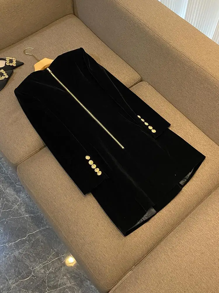 Hebe Sle velours tissu Long Sve v-ne coupe ajustée t-shirt bouton costume Dr femmes Ci trajet conception Simple D6878