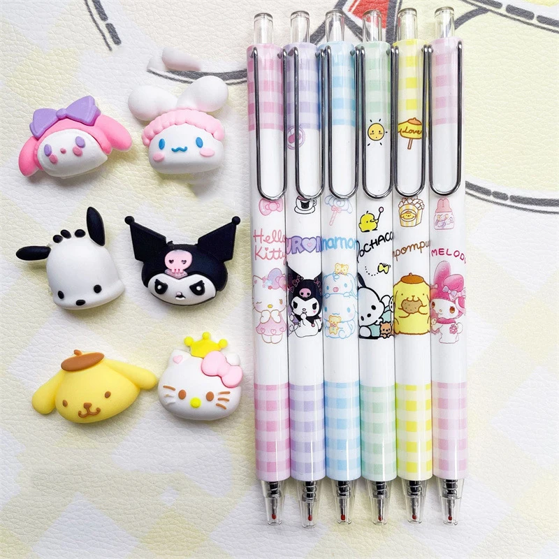 24pcs/lot Sanrio Kuromi Melody Kitty Press Gel Pen Cute 0.5mm Black Ink Neutral Pens Promotional Gift Office School Supplies