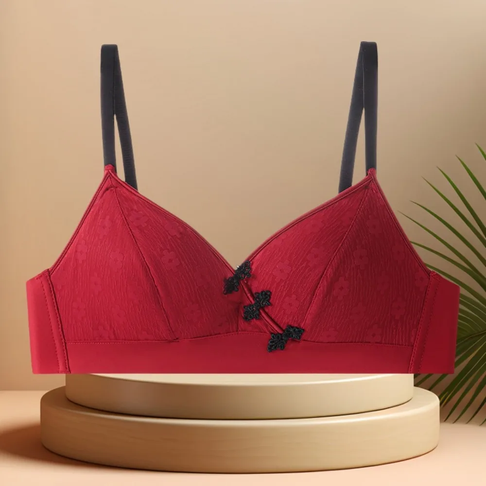 

Soft Chinese Knot Wireless Deep V Bra Shockproof Close-fitting Push Up Underwear Lingerie Traceless Women Brassiere Wedding