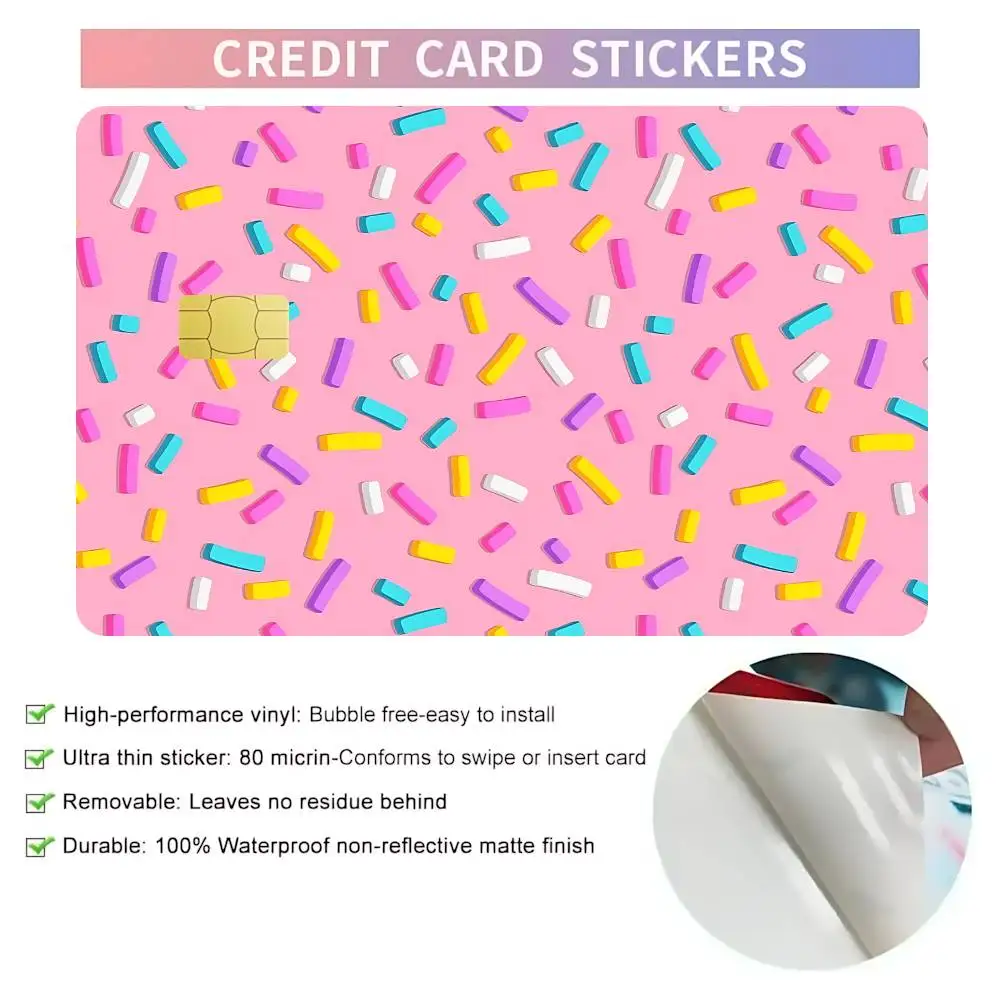 Sweet Donut Glaze With Sprinkles Card Stickers 4pcs 1Set Credit Debit Card Sticker Party Sticker Decoration Small Chip Card Skin