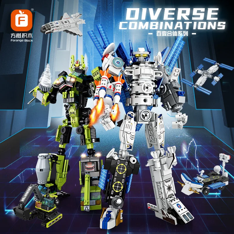 

Building Blocks Aerospace Deformation Mecha Boy Engineering Vehicle Excavator Assembly Combined Robot Toy FC Small Particles