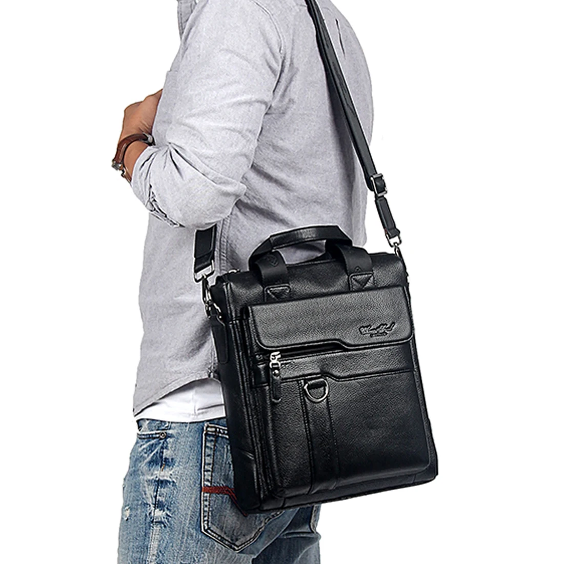 Men Handbag Cross Body Messenger Shoulder Bag Genuine Leather Business Fashion Real Cowhide Male Briefcase Tote Top Handle Bags