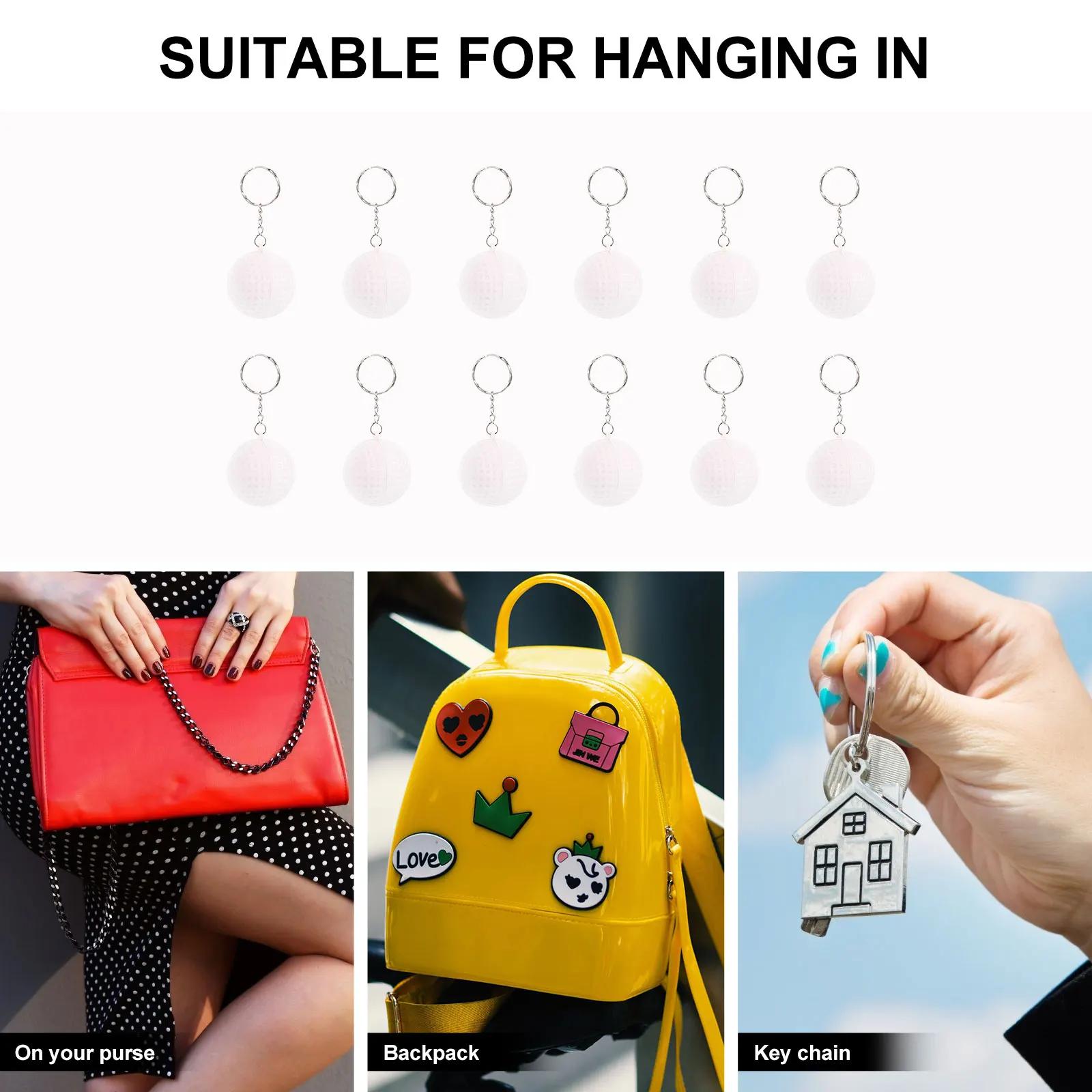 

12pcs Golf Ball Keychain White PU Sports Theme Hanging Bag Decor Backpack Pendant Creative Golfs Key Rings Party Favors Gift