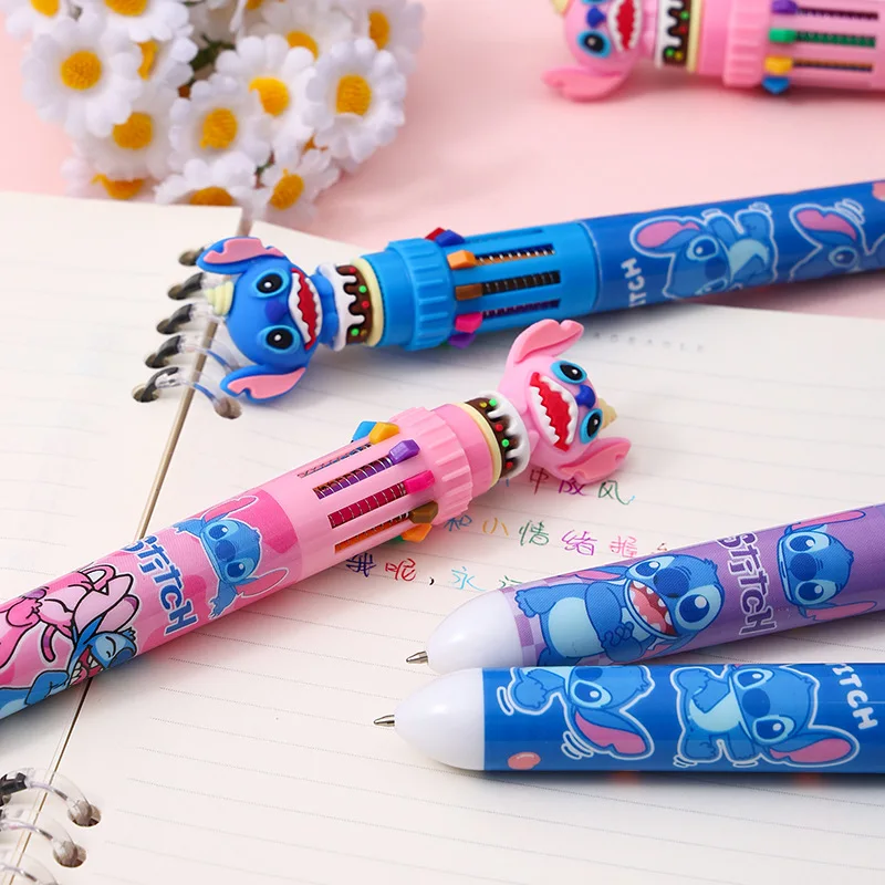 Lilo Stitch Penne a sfera a dieci colori Kawaii Stich Anime Pen Disney Accessori Materiale scolastico Apprendimento Regali di cancelleria per bambini