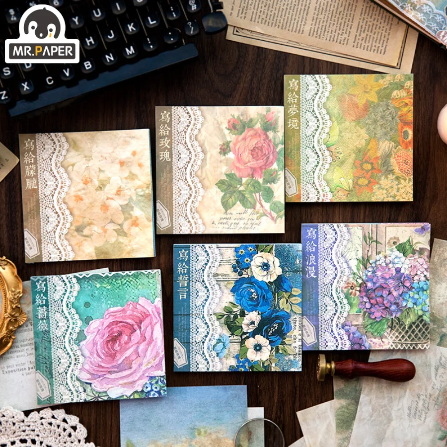 Mr.กระดาษ6รูปแบบ40ชิ้น/ถุงข้อความ Notepad กระดาษ Vintage ดอกไม้ที่สวยงามมัลติฟังก์ชั่คู่มือ DIY วัสดุเครื่องเขียน