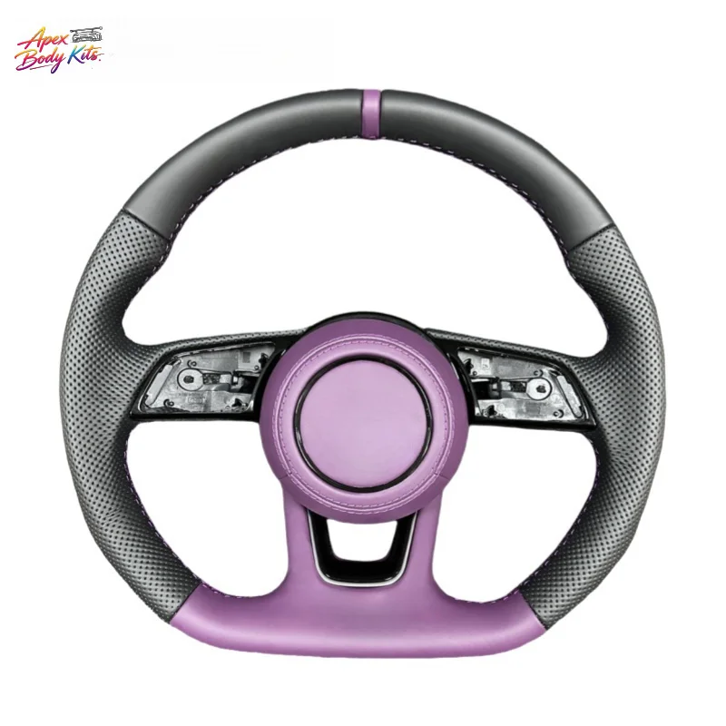 for Audi S4 B8 Premium Leather Carbon Fiber Racing Sport Steering Wheel-Greenchi Brand Without Airbag