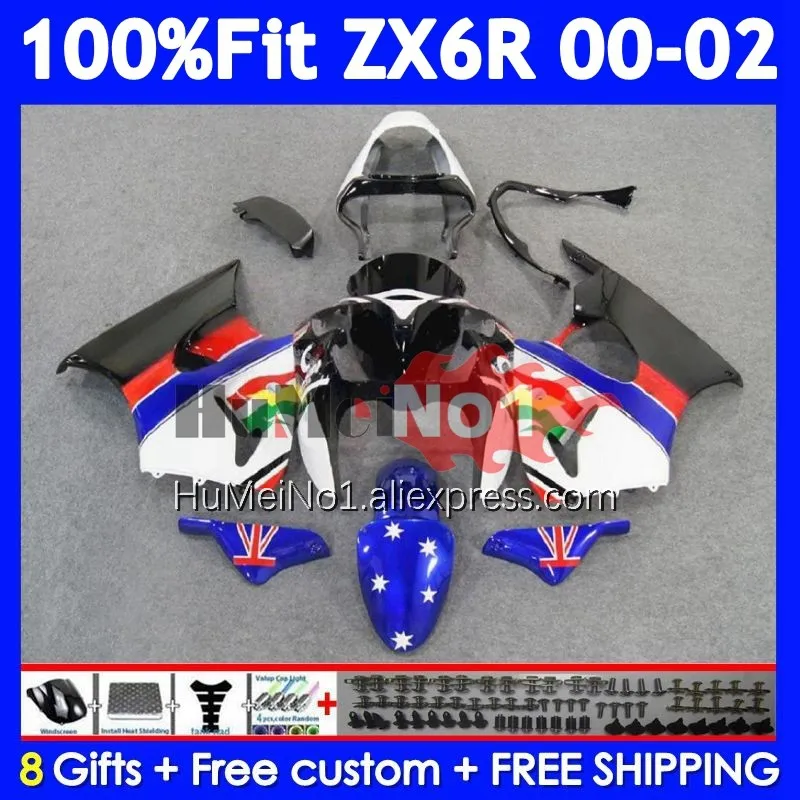 OEM Kit For KAWASAKI EUROBET blue NINJA ZX 6R 636 600 CC 6 R 203No.79 ZX-6R ZX636 ZX6R 00 01 02 2000 2001 2002 Injection Fairing