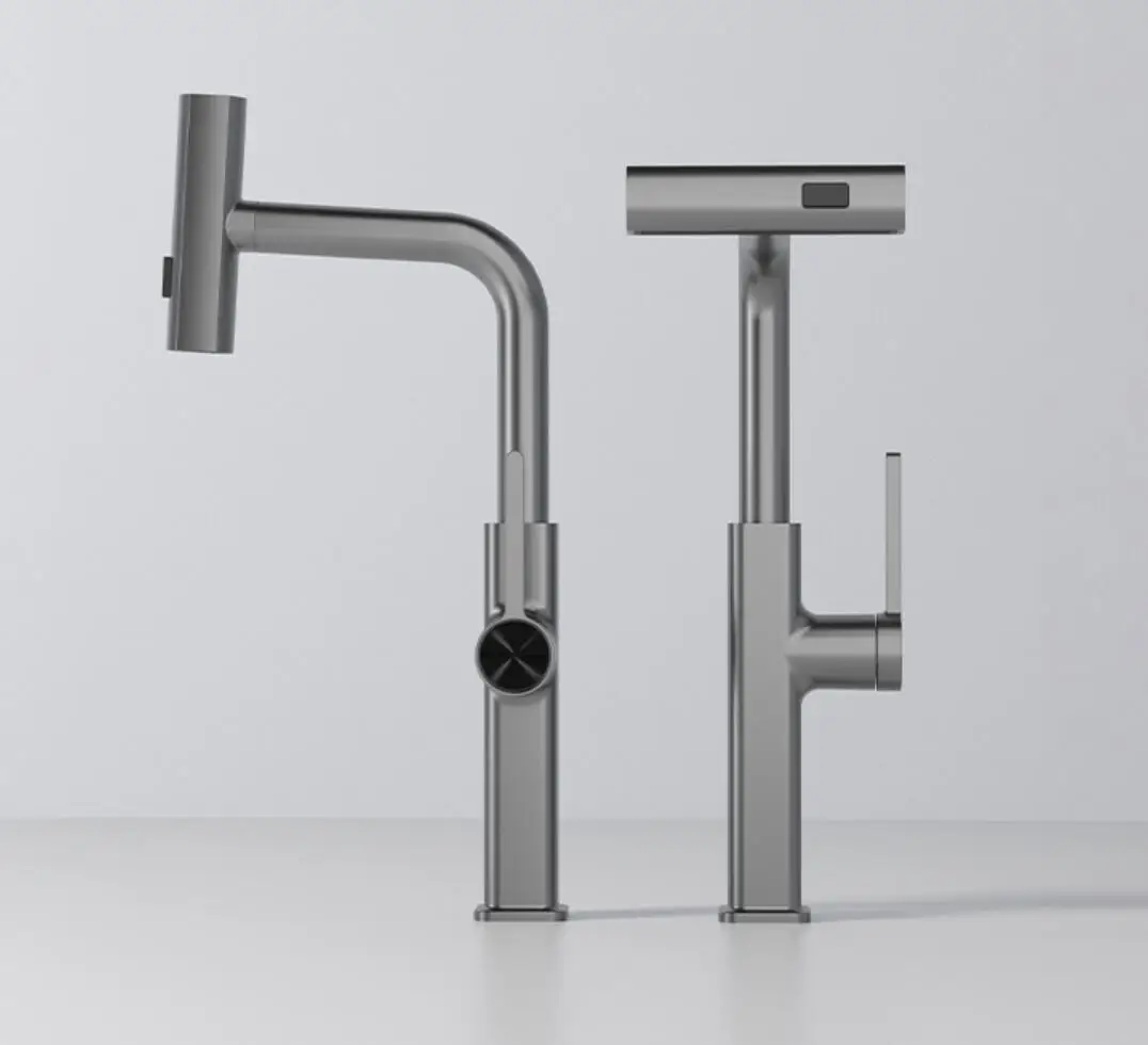 Gun Grey Pull Out Kitchen Faucet Kitchen Sink Faucet Hot Cold Mixer Tap Deck Mounted Feiyu Waterfall Faucet Torneira Crane