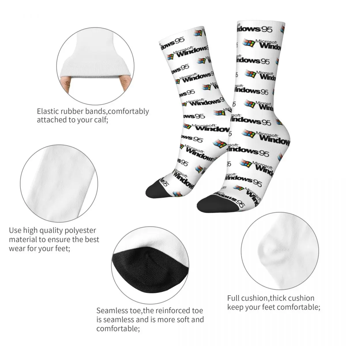 Windows 95 Computer System Design Socks Merch for Female Flexible Sock