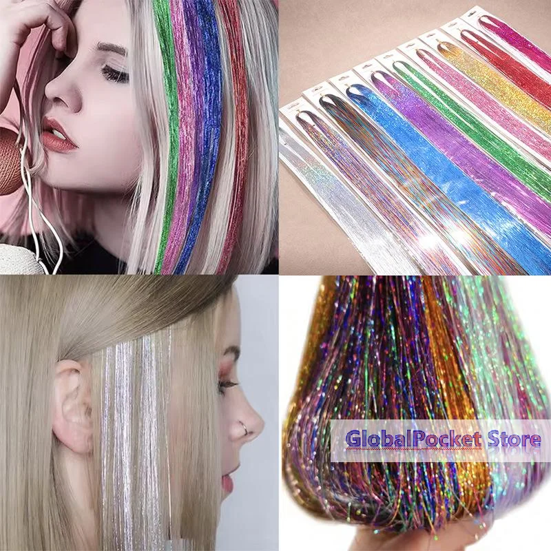 [TG823]Shiny Hair Tinsel 90cm Rainbow Women Colorful Glitter Bling Hair Extension Twinkle Hair Dazzles Accessories For Braiding